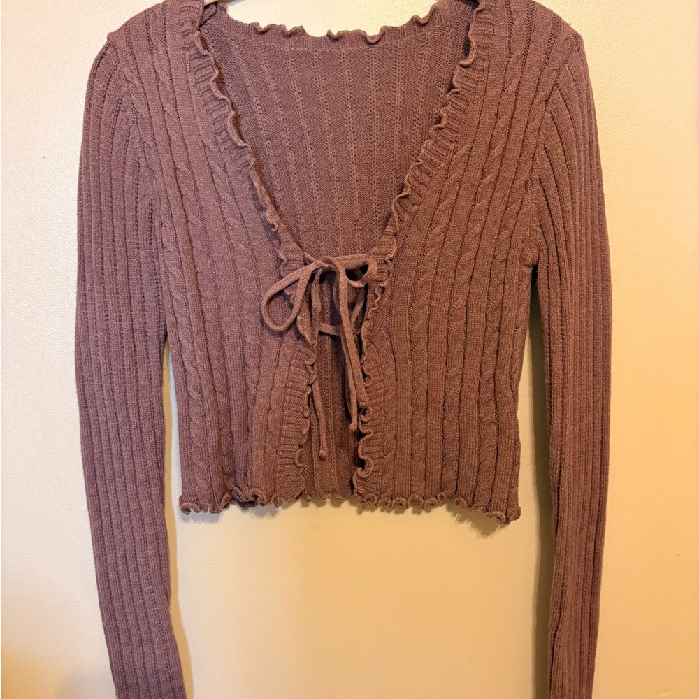 Ribbed Knit Cardigan with Tie Front